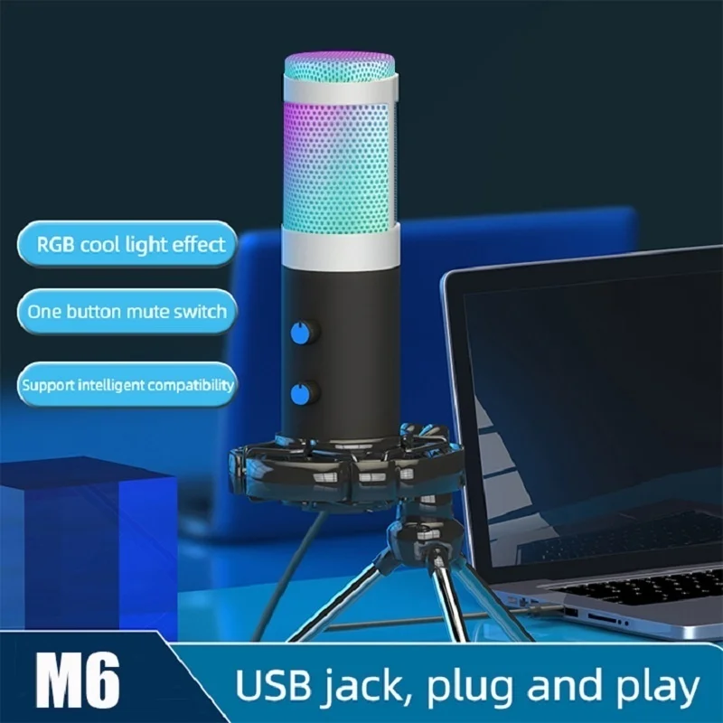 

Конденсаторный игровой микрофон M6 RGB, 192 кГц/16 бит, USB, для ПК, PS4, PS5, MAC