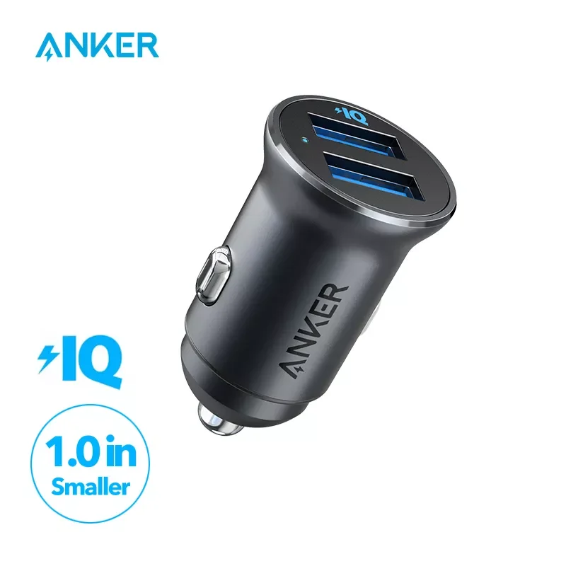 

Anker Car Charger fast charger Mini 24W 4.8A Metal Dual USB PowerDrive 2 Alloy Flush Fit Car Adapter with Blue LED for iPhone 12