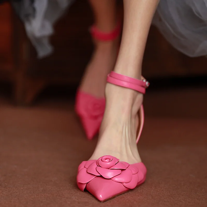 

6.5 Women Summer CM Flowers Sandals Wedding Party Shoes Cow Leather Sandles Sexy Heel Spring Autumn Daily Pumps PointToe