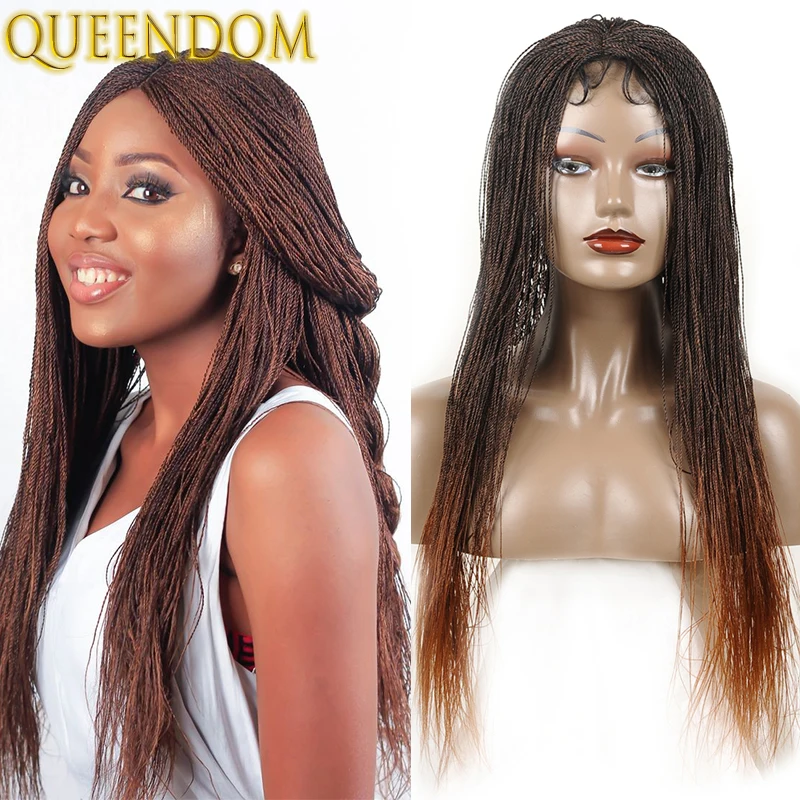 22 Inch Senegalese Twist Lace Front Wig Ombre Brown Lace Twisted Braided Wig Natural Synthetic Lace Wigs for Black Women Cosplay