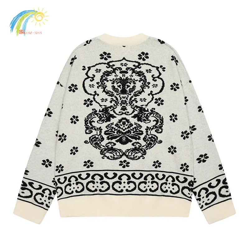 

23FW полный жаккардовый вязаный свитер ревеня кешью для мужчин и женщин винтажный Повседневный Модный свитшот с круглым вырезом Свободный пуловер с бирками внутри