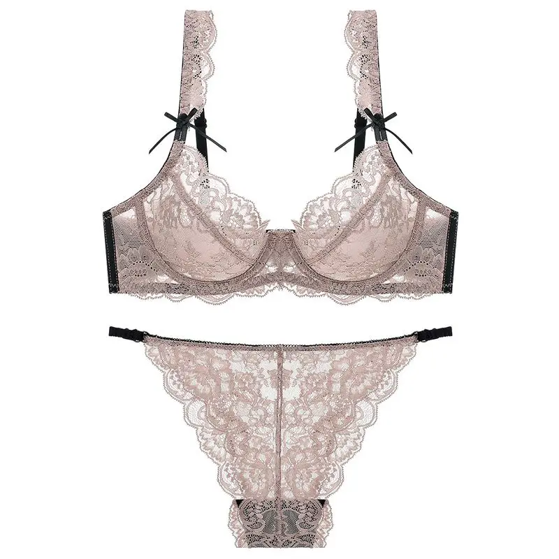 

New Khaki Bra Sets Sexy Lace Bra and Panty Set Unlined 3/4 Cup Underwear Women Set Adjusted-straps Underwire A B C D DD E Cup