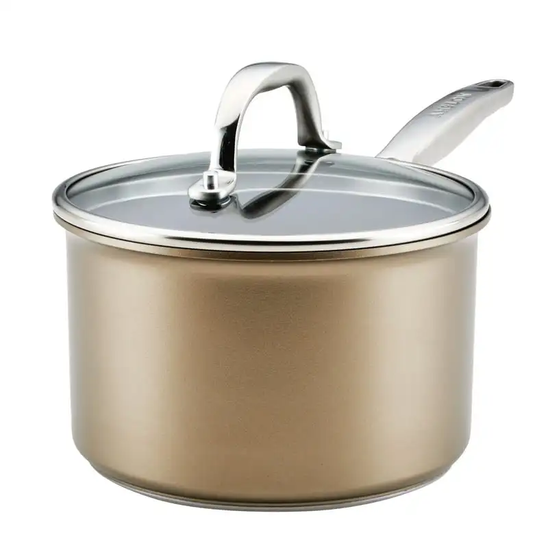 

Hard Anodized Nonstick Saucepan with Lid, 3-Quart, Bronze