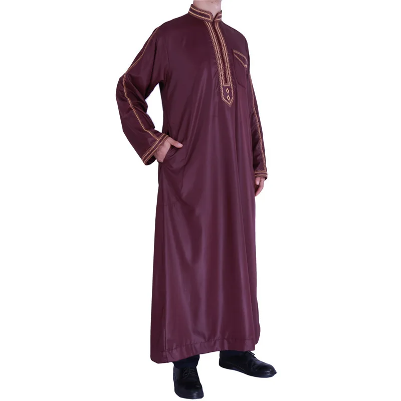 2023 Spring Standing Collar Printed Arab Men's Ethnic Style Loose Fit One Piece Muslim Robe Muslim Fashion Islamic Clothing