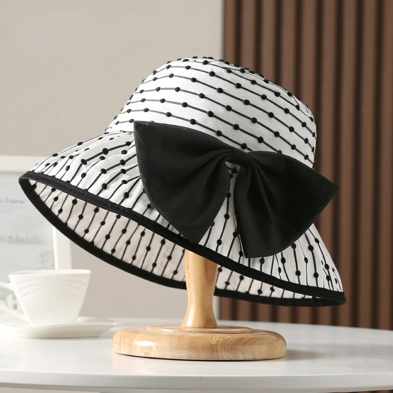 European and American fashion Hepburn storm point bowknot big eaves sunshade fisherman hat lightweight breathable sunscreen hat