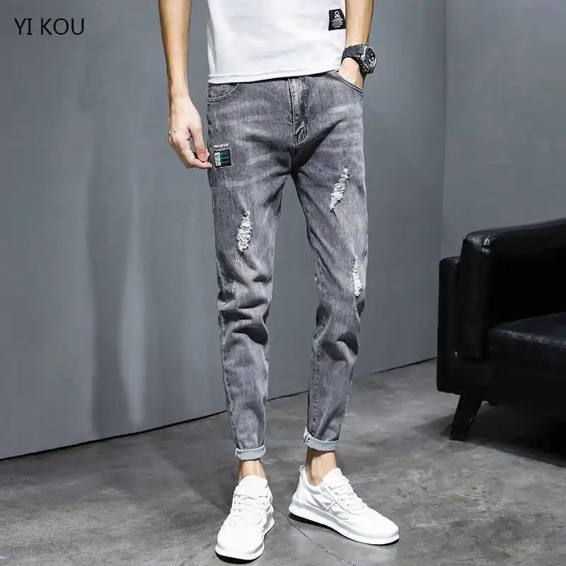 Jeans Summer Slim Small Feet Trend Casual Ninth Pants Versatile Men's Trousers denim jeans  skinny jeans men  mens jeans