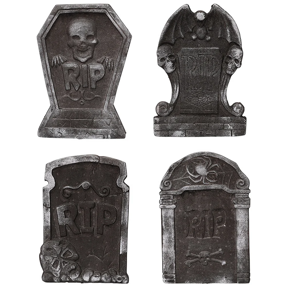 

4 Pcs Tombstone Halloween Decoration Shape Adornment Craft Party Fake Foam Grave Props Tombstones Layout Graveyard