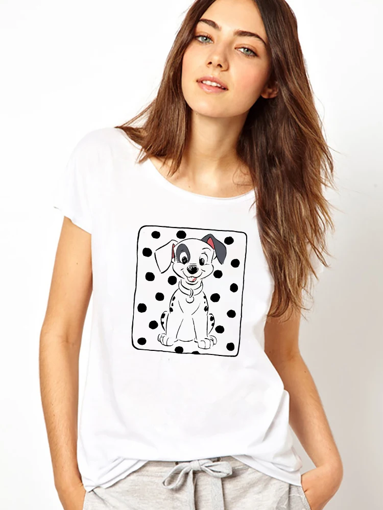 Женские футболки Disney Lady and The Tramp Dog белый топ с круглым вырезом лето 2022 Kawaii Harajuku