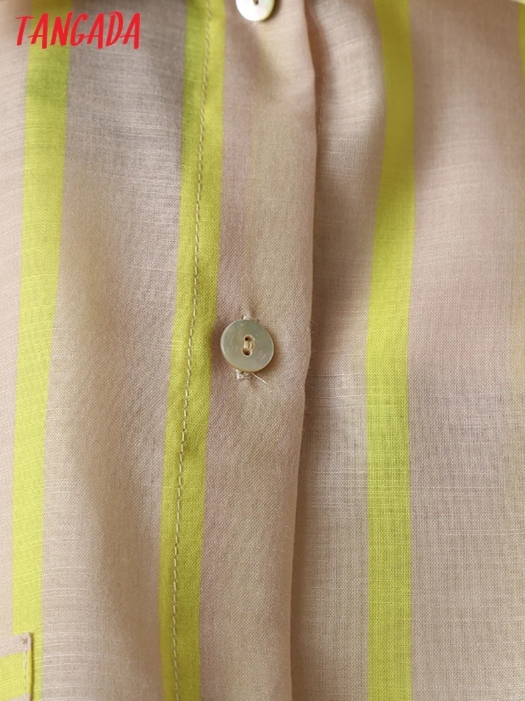 Блузка Женская Полосатая с длинным рукавом из хлопка и льна |