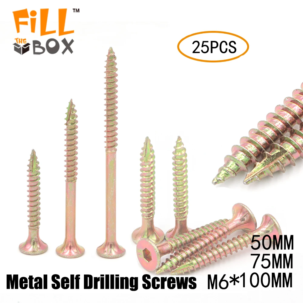

AKORD M6x50MM 75MM 100MM 25PCS Type 17 Timber Screws Soft Thin Wood Screws Wall Home Pierced Special For Gypsum Board