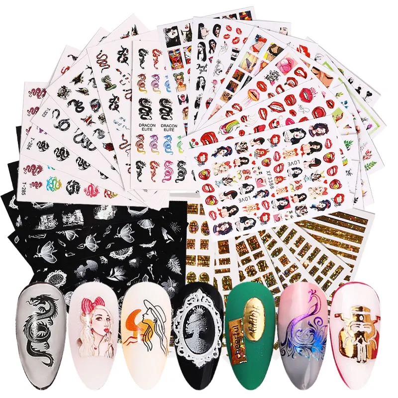 Набор наклеек для ногтей 6 шт./8 шт. Смешанные Буквы лист фламинго дракон губы