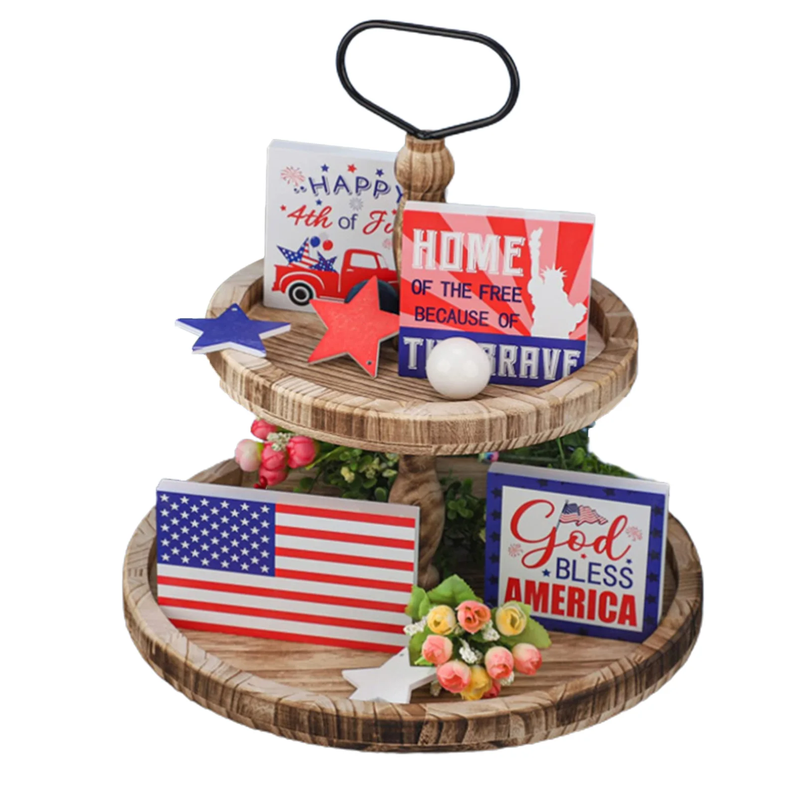 

Patriotic Tiered Tray Wooden Decor Set Independence Day Wood Signs Patriotic Mini Wood Signs Wooden 4th Of July Tiered Tray