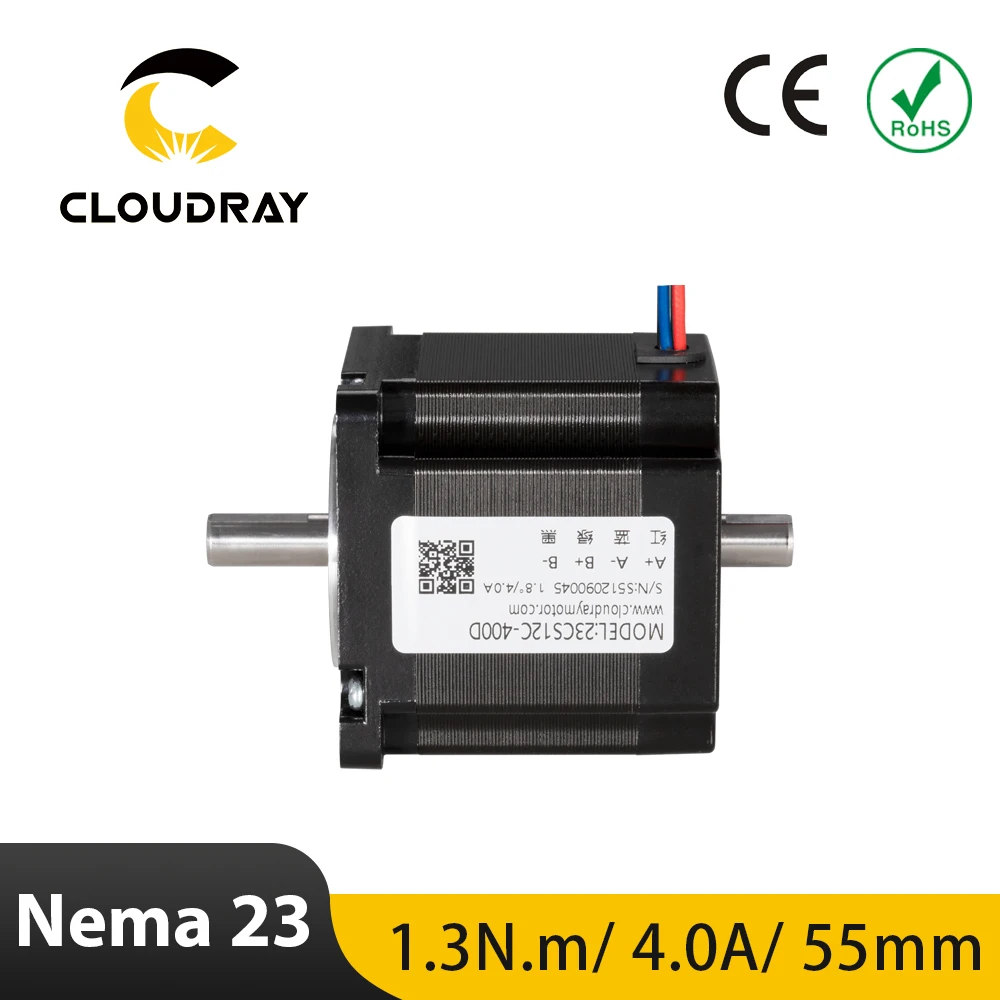 

Cloudray Nema 23 Stepper Motor 55mm 1.3N.m 4.0A Double Shaft 2 Phase Stepper Motor for CNC Engraving Milling Machine