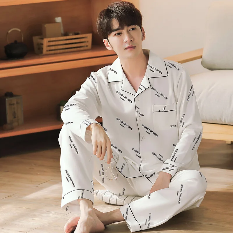 

Пижама из хлопка, 2 предмета, домашняя Хлопковая пижама, одежда для сна, одежда для отдыха, мужское постельное белье, осенняя мужская пижама Pure Homme с надписью