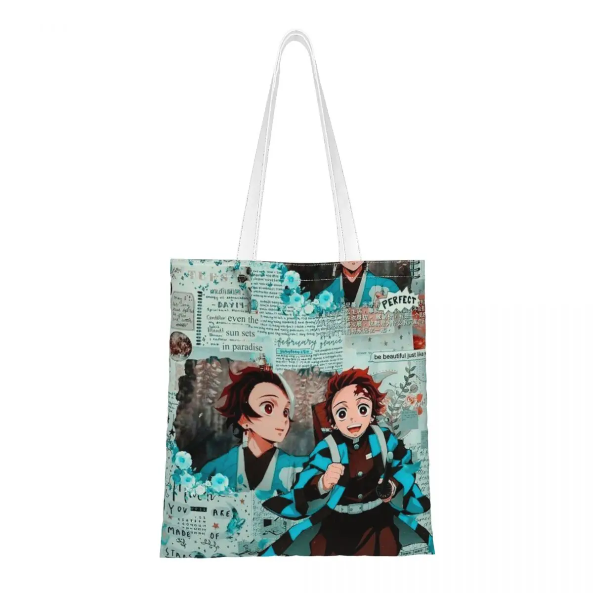 

Tanjiro Poster Grocery Shopping Bags Canvas Shopper Shoulder Tote Bags Large Capacity Demon Slayer Kimetsu No Yaiba Handbag