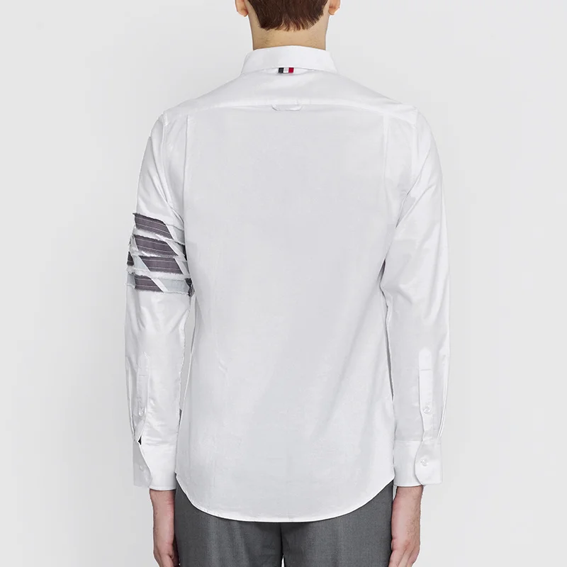 TB THOM Men's Shirt Top Fashion Camouflage 4-Bar White Stripe Casual Oxford Cotton Long Sleeve High Quality Women's Shirts