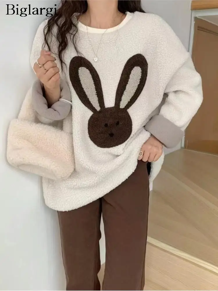 

Autumn Winter Pullover Teddy Furry Sweatshirt Women Cartoon Print Korean Loose Ladies Sweatshirts Fashion Woman Sweatshirt 2023