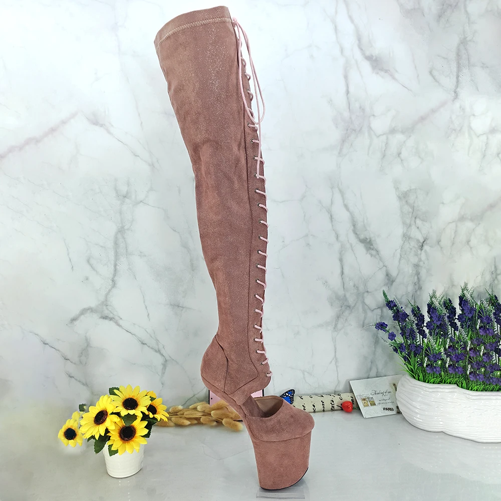 Leecabe Lace Up Long Boots Sexy Exotic Pole Dance Stripper young trend fashion color matching shoes