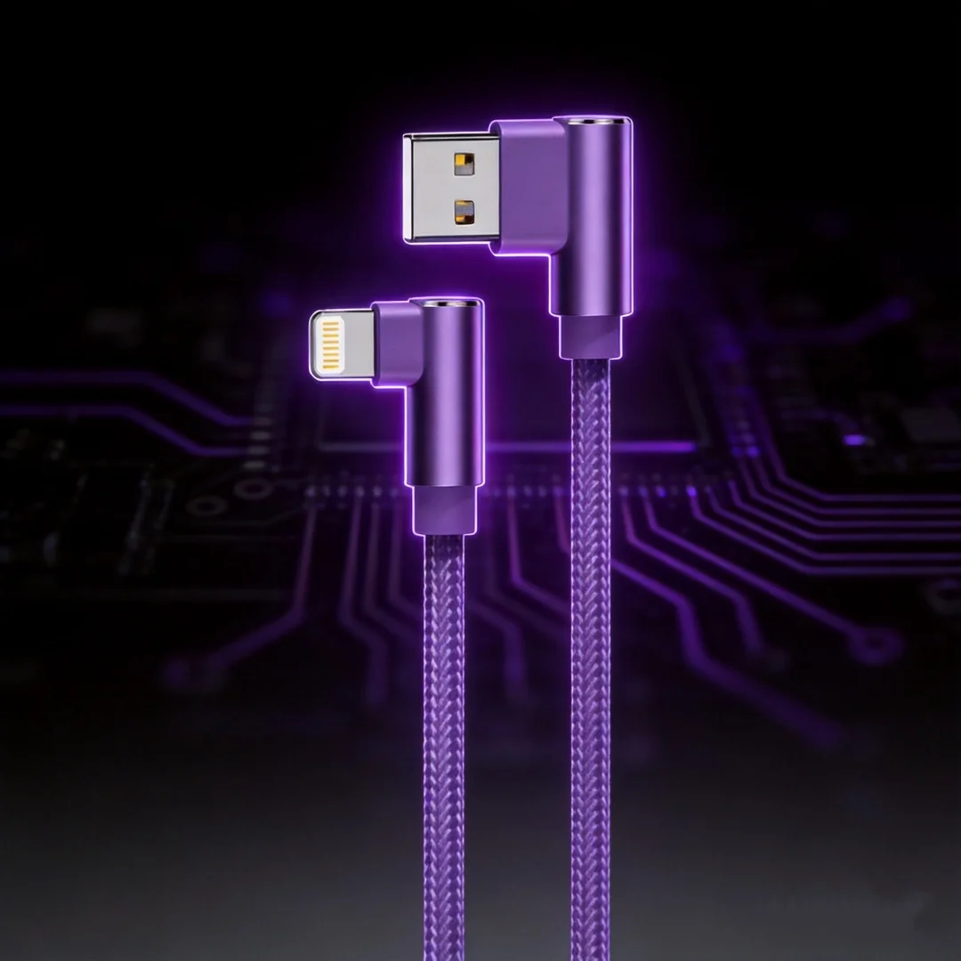 Фото Кабель USB для быстрой зарядки с угловым разъемом для iPhone 13, 14 Pro, 11, 12 mini, XS Max, XR, X, 7, 8 Plus, 90-градусный USB-кабель для зарядки №2