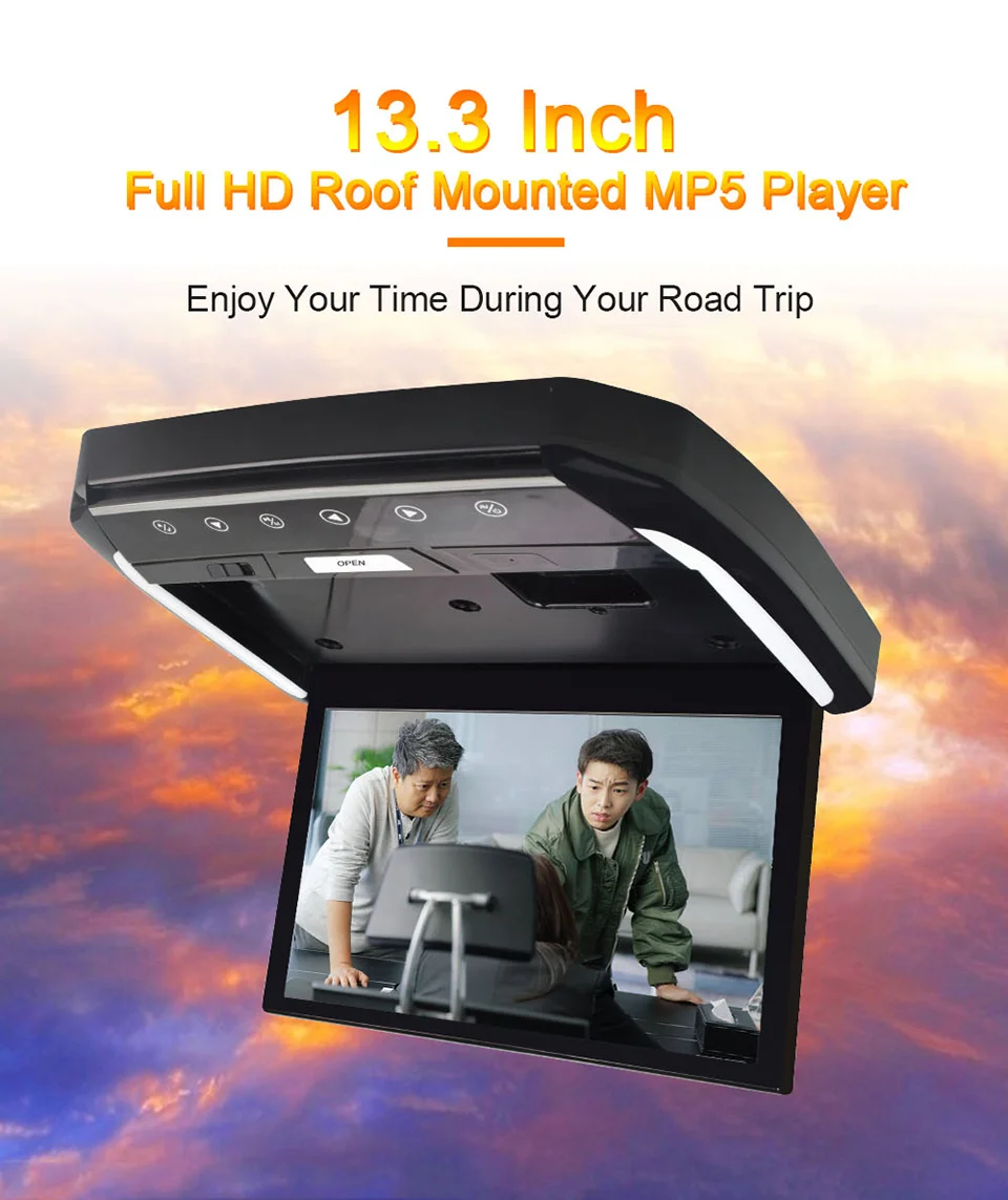 

Популярный 13,3 дюймовый монитор крыши автомобиля 1080P Мультимедийный видеоплеер HD ЖК сенсорный экран откидной потолочный монтируемый телевизор дисплей
