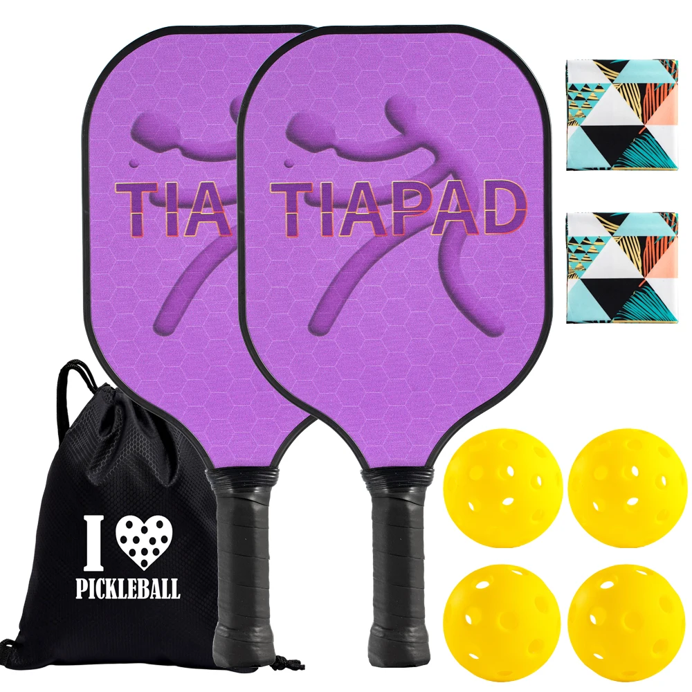 TIAPAD Pickleball Paddles Set of 2 Glass Fiber Lightweight Pickleball Paddle With Protective Bags Turbans