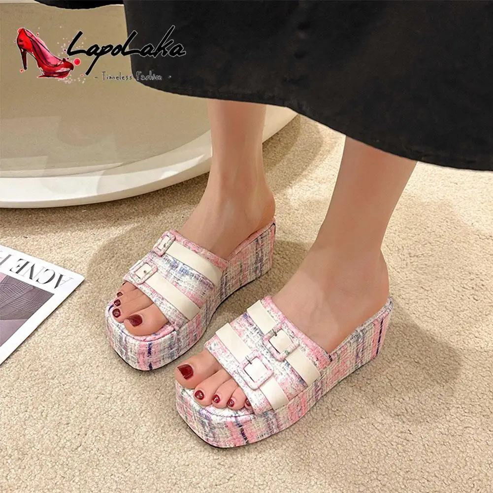 Wedge High Heels Women Sandal Slippers 2023 New Fashion Buckle Design Office Lady Slippers Comfy Walking Simply Summer Sandal