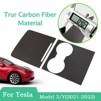 for tesla model 3 model y 2022 car central control panel sticker real carbon fiber console accessories trim 2 picecs set sticker
