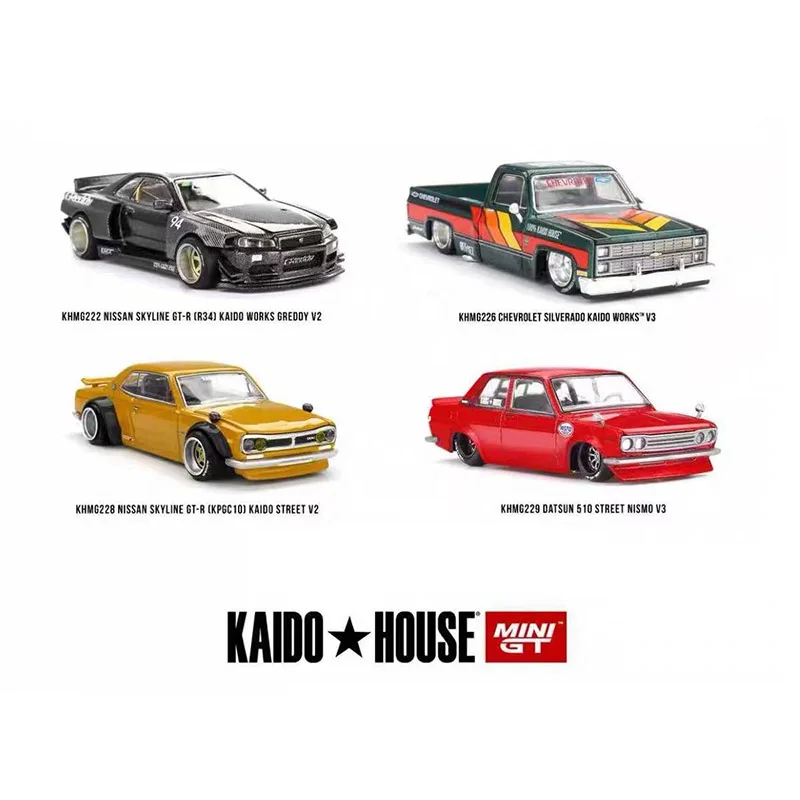 Фото MINIGT KAIDU HOUSE 1:64 GTR34/222 Sorod 226 Datsan 510/229 2000 GTR/228 Модель автомобиля из сплава, ограниченная коллекция №1