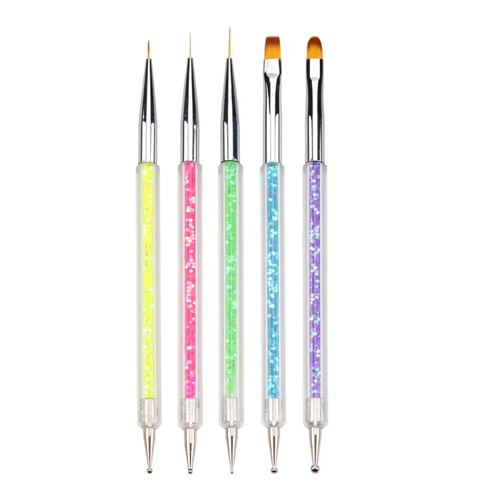 

5Pcs/set Professional Nail Art Brushes Dotting Tools Kit For Manicure Liner Rhinestone Acrylic Paint Brush Set Polish Lining Pen