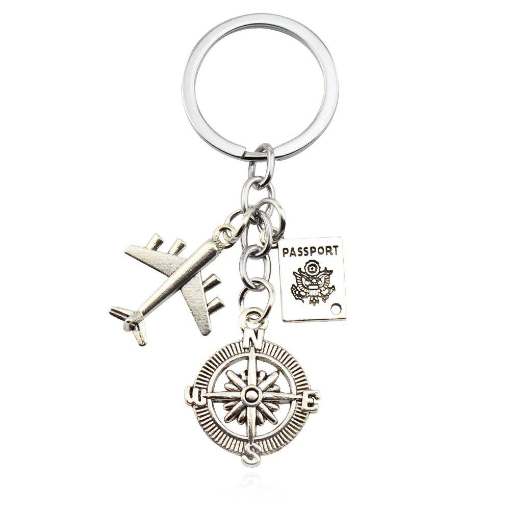 

2022 Charm Keychain Travel Around The World Aircraft Compass Keychain To The Earth Small Pendant Keychain Commemorative Gift