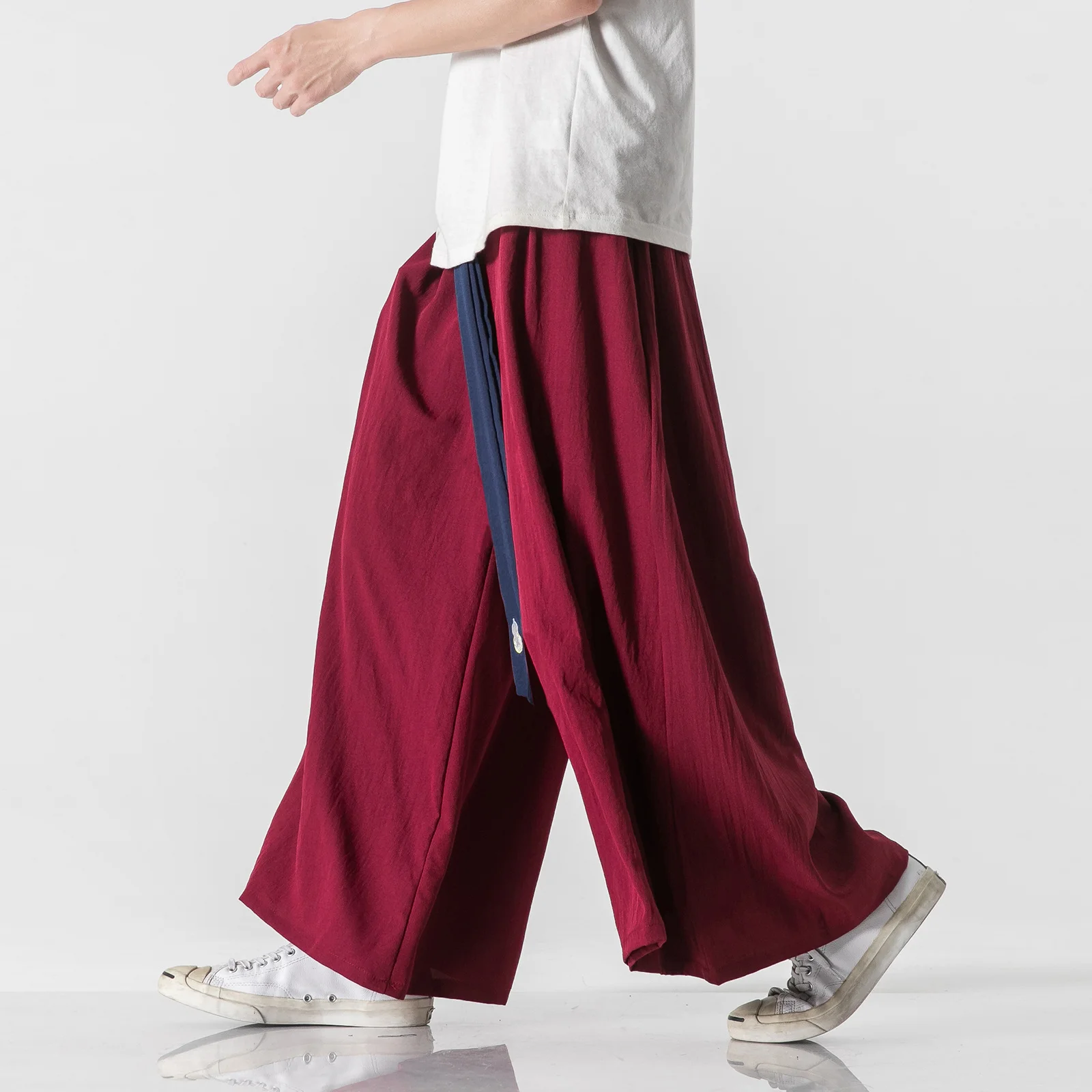 Summer 2023 Men Cotton Linen Wide Leg Pants Mens Chinese Style High Street HanFu Trousers Male Big Draped Crotch Robe Pants 3XL