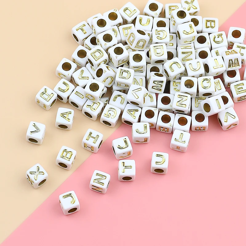 

100-500pcs mixed white square acrylic beads gold letter 7mm spacing beads jewelry to make DIY bracelet necklace accessories
