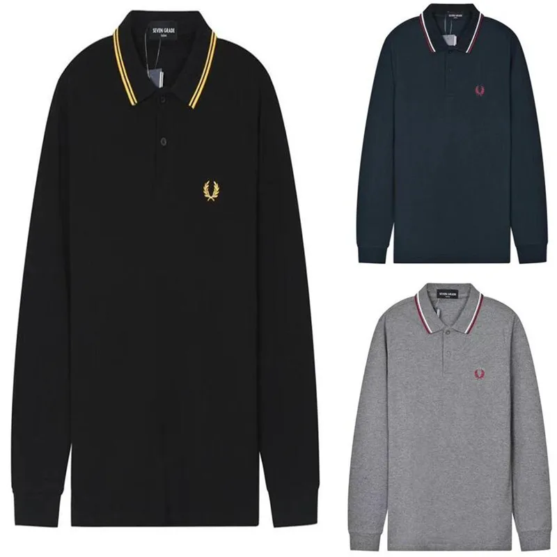 

2022 High Quality Fashion Men Long Sleeve Polo Shirt Lapel Wheat Embroidery Top