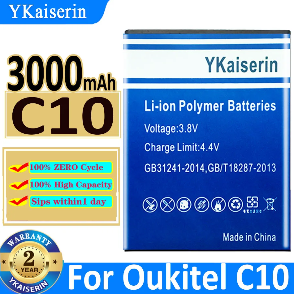 

3000mAh YKaiserin Battery 100% New Backup Battery Replacement For Oukitel C10 Mobile Phone Bateria
