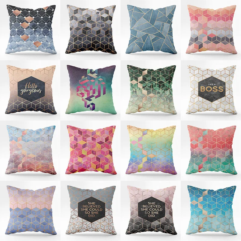 

Popular Home Pillowcase Geometric Square Sofa Cushion Cover Waist Pillow Peach Skin Pillowcase Customization