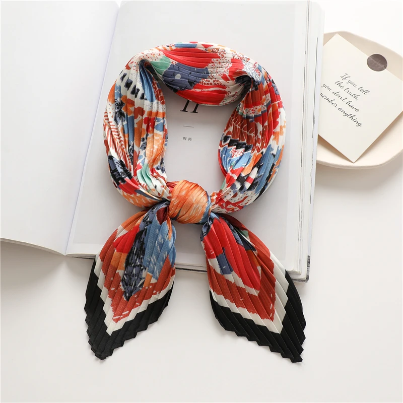 

Luxury Brand Print Crinkle Silk Scarf Women Design Neck Tie Foulard Headkerchief Female Hijab Hair Hand Wrist 2022 Bandana