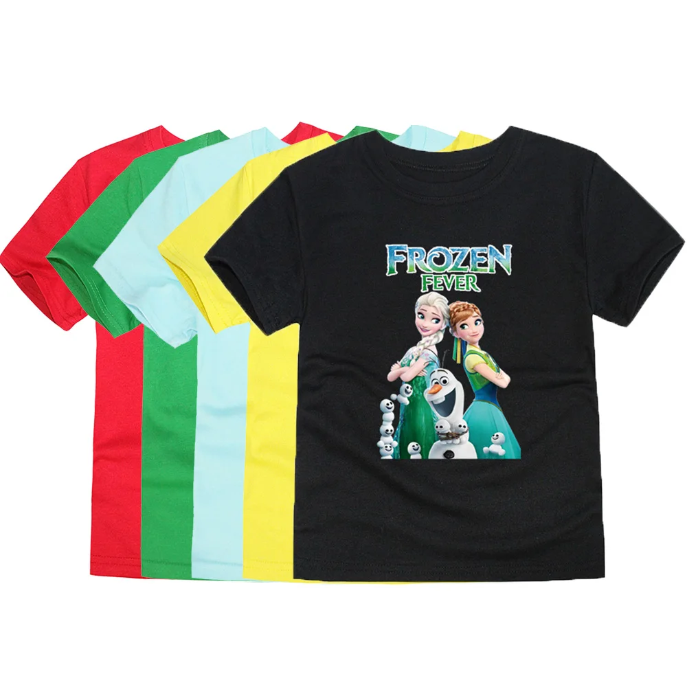 Футболки для девочек-подростков Disney Мультяшные Топы Анны и Эльзы летняя детская