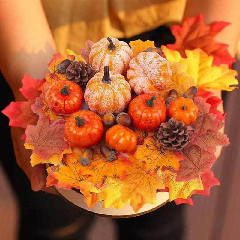 

50Pcs Artificial Pumpkin Maple Leaf Pine Cones Halloween Decoration For Home Christmas Thanksgiving Photo Props DIY Crafts