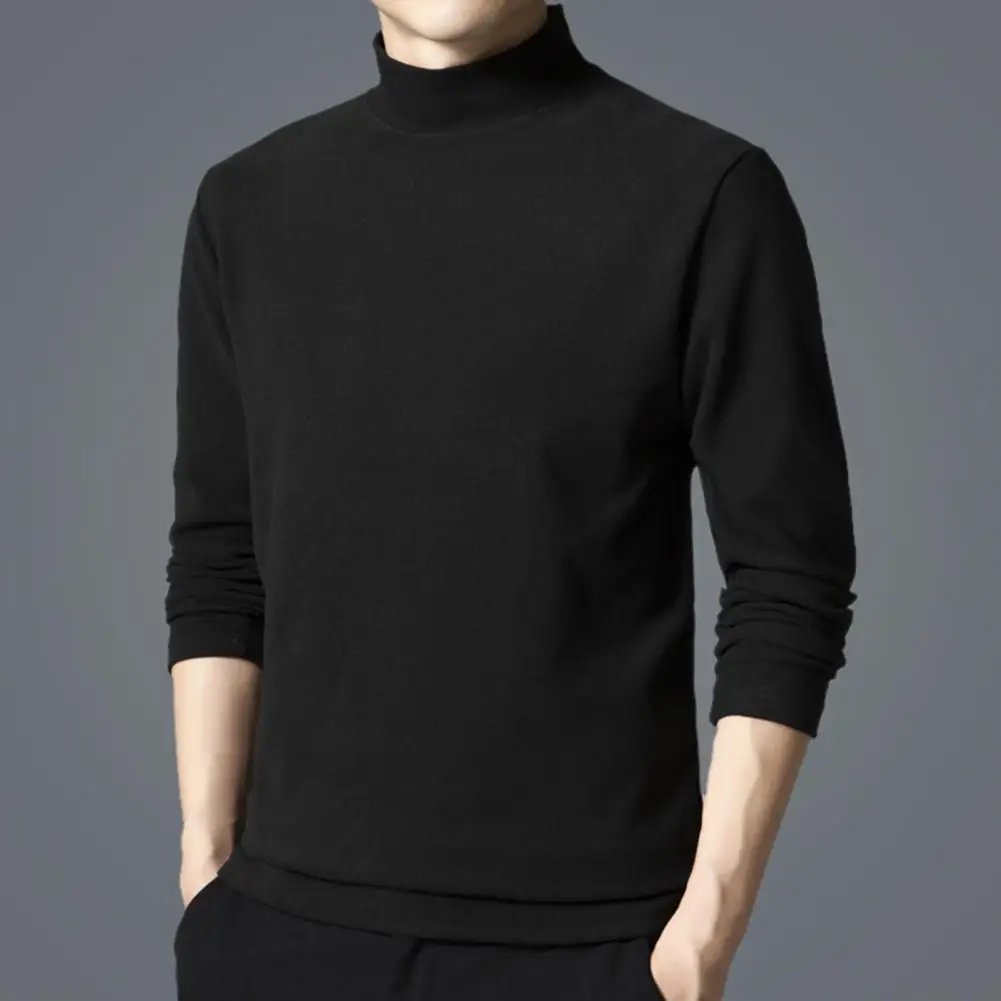 

Fashionable Half-high Collar Top Stylish Men's Winter Mock Collar Pullover Warm Slim Fit Bottoming T-shirt For Simple Style
