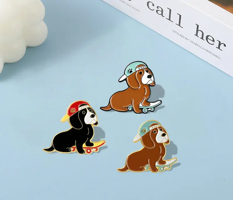Hip-hop Skateboard Dogs Enamel Pins Funny Beagles Animals Br