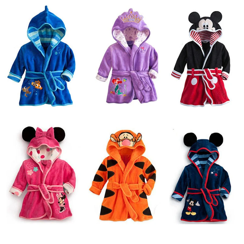 Disney Cartoon Children's Bathrobe Nemo Minnie Mickey Velvet Robe Baby Girls Pajamas Kids Warm Soft Toddler Robes Infant Clothes