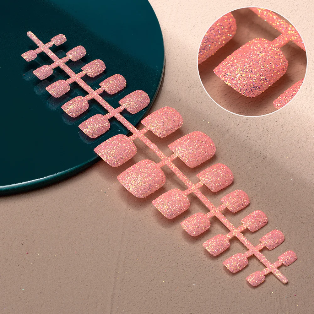 24 шт./компл. накладные ногти во французском стиле полное покрытие блестящая пудра