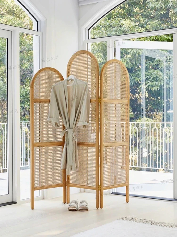 

Medieval Vine Weaving Screen Japanese Mobile Folding Partition Living Room Solid Wood Indoor Retro Vine Folding Screen