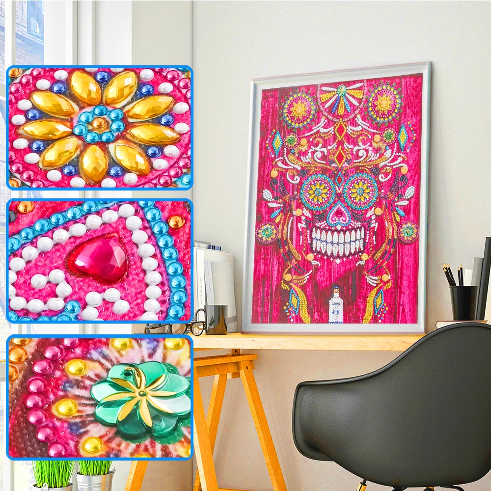 

Алмазная живопись особой формы, Череп, цветок, DIY 5D Набор для вышивки крестиком, стразы, искусство, домашнее украшение для стен
