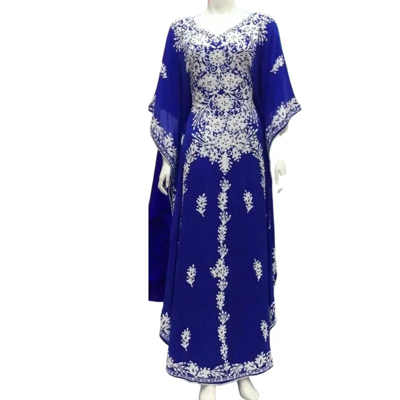 Kurtas Abaya Dubai Moroccan Kaftan Farasha Arabic Fancy Royal Blue Embroidered