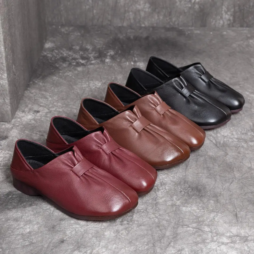 

Autumn Leather Flat Loafers Women Retro Solid Color Round Toe Casual Soft Comfortable Shoes Slip on Ladies Shoes Zapatillas