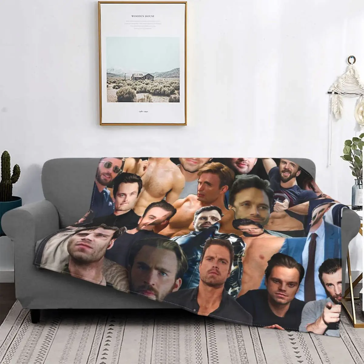 

Sebastian Stan And Chris Evans 1 Blanket Bedspread Bed Plaid Muslin Bed Covers Beach Blanket Luxury Beach Towel