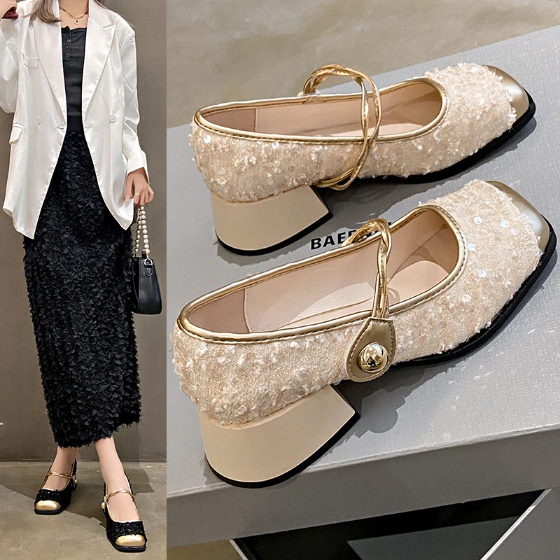 Женские блестящие туфли Xiaoxiangfeng Мэри Джейн новинка 2020 года весенне-осенняя