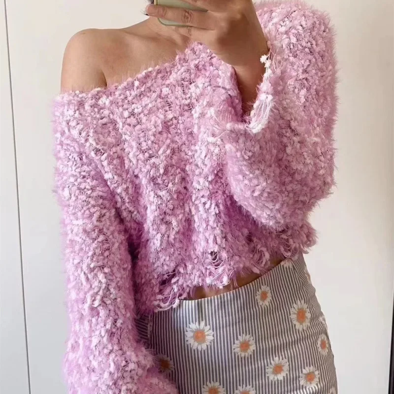 Сексуальный вязаный топ с высокой талией укороченный свитер женский пуловер