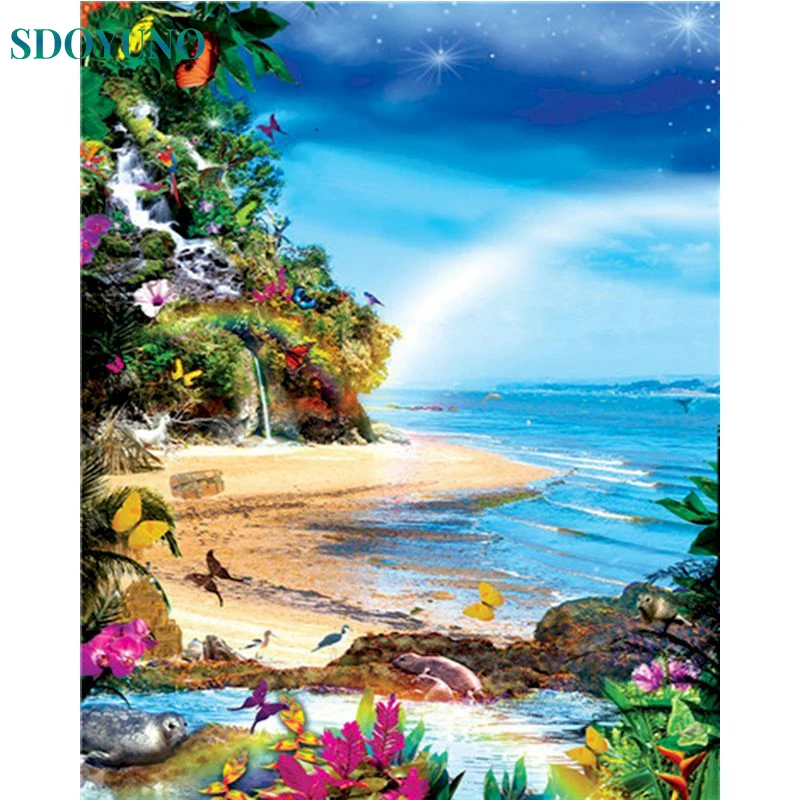 

SDOYUNO DIY Paint By Number Kits Rainbow For Adults Oil Painting By Numbers On Canvas Acrylic Paint Wall Art Picture Scenery